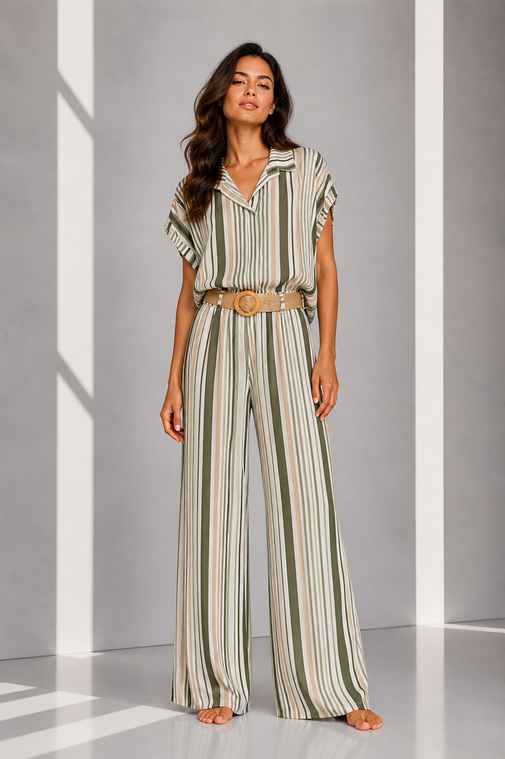 Conjunto Camisa & Pantalón KOVEN — Rayas Oliva